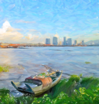 城市 渔船 绘画