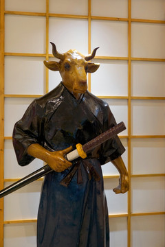 日本武士雕塑 日本牛头武士塑像