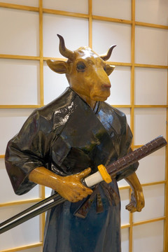 日本武士雕塑 日本牛头武士塑像