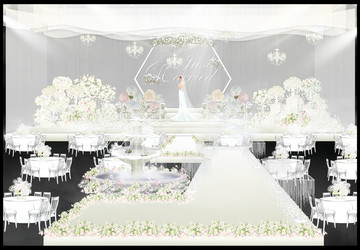 纯色系婚礼主舞台仪式区效果图