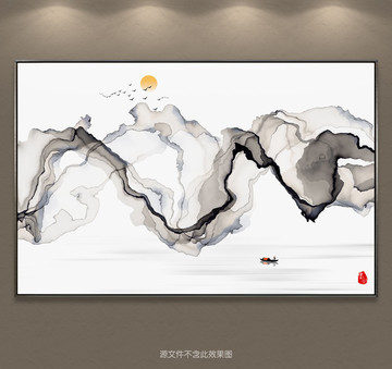 新中式抽象意境水墨山水背景画