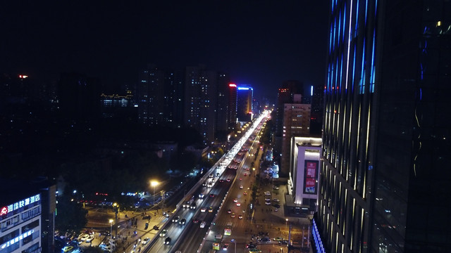 航拍西安东二环城市夜景