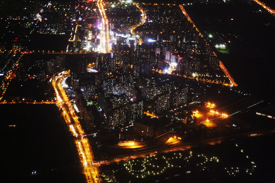 都市夜空 城市灯火 俯瞰