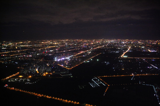 夜空中俯瞰北京城市夜景