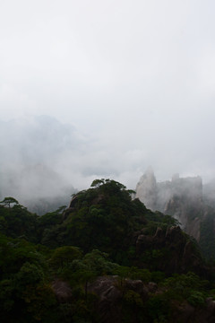 雾中的三清山 水墨山水画