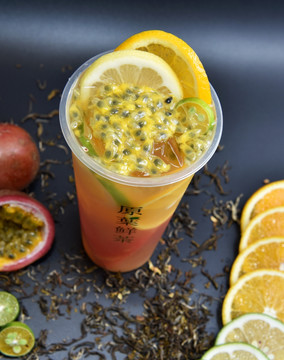 百香果柠檬水果茶