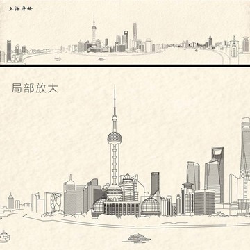 上海外滩全景手绘矢量图