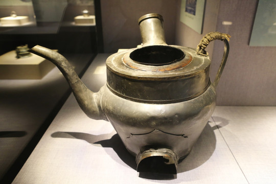 清朝茶炉式铜边碳烧执锡壶