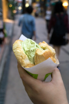 街头小吃 烤冰淇淋菠萝面包