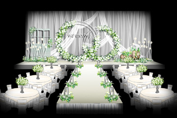 婚礼舞台设计 仪式区 白绿色