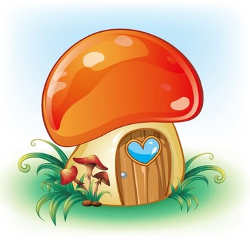 矢量卡通童话爱心蘑菇房