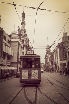 老上海铛铛车 旧上海街景