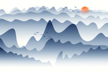 写意远山画 水墨山水画