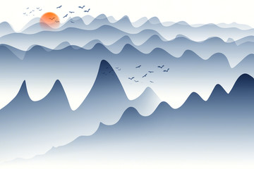 写意远山画 水墨山水画