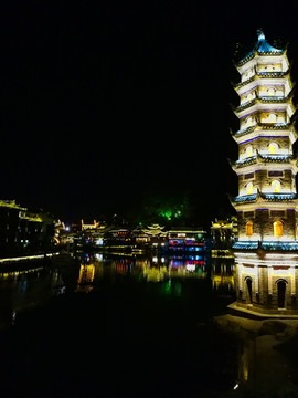 湖南 凤凰古城 水上建筑 夜景