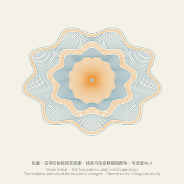 矢量证书券边框防伪底纹版纹团花