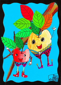 儿童画开心苹果