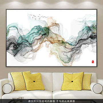 沙发书房背景水墨画 禅境水墨