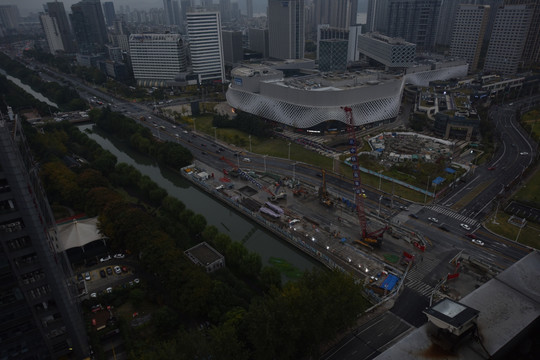 工地夜景 俯拍傍晚工地 施工现