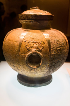 陕西西安文物鎏金铜沐缶