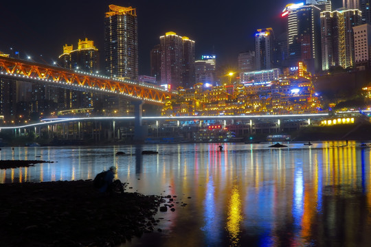 重庆夜景 千厮门大桥