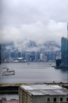 香港维港云雾城市风光