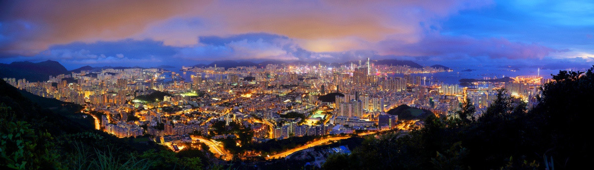 香港笔架山城市夜景全景图