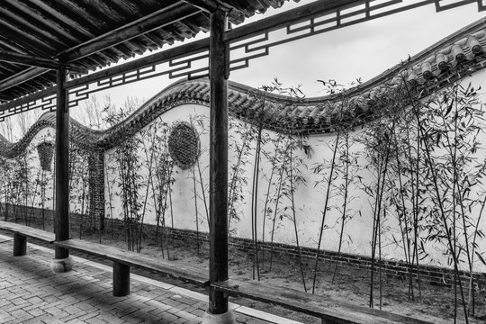 中式建筑回廊 围墙