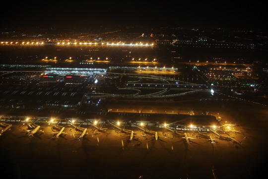 上海浦东机场 夜景 全景 俯瞰