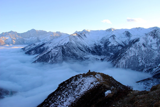 高山 雪山 云海