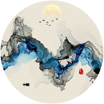 禅意抽象水墨画