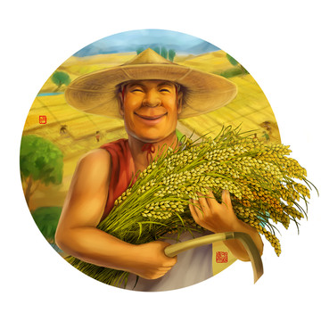 割稻子的农民