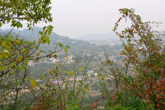 山区小镇 远景 俯拍