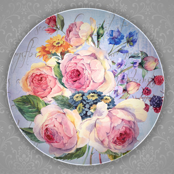 装饰花陶瓷餐盘花面设计