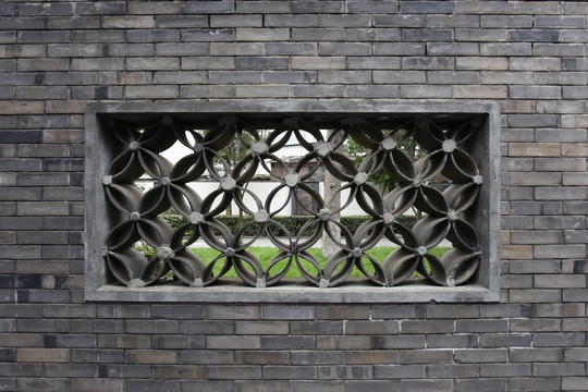中式建筑围墙 瓦片窗户