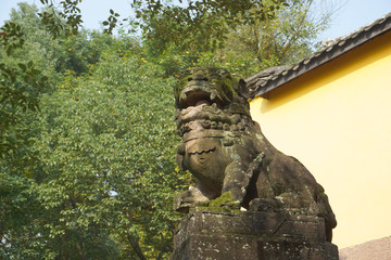 钓鱼城护国寺 石狮雕塑