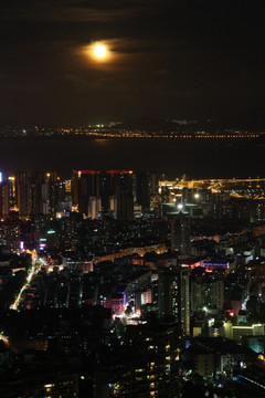 深圳湾滨海城市风光夜景