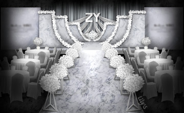 白色静谧婚礼电脑手绘设计效果图