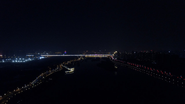航拍西安浐灞大桥夜景