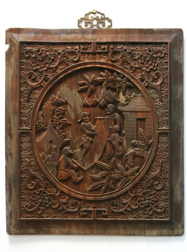 木雕古代烧瓷人物壁挂
