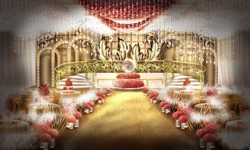 红金色欧式婚礼舞台手绘效果图