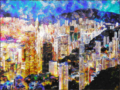 香港风光风景油画