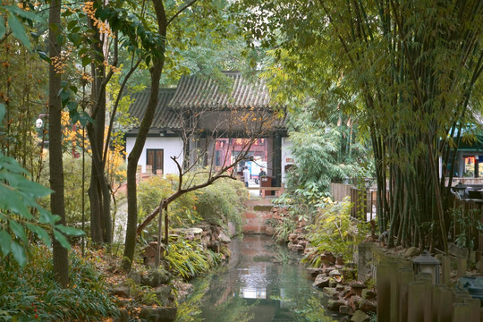 眉山三苏祠 池塘水景园林