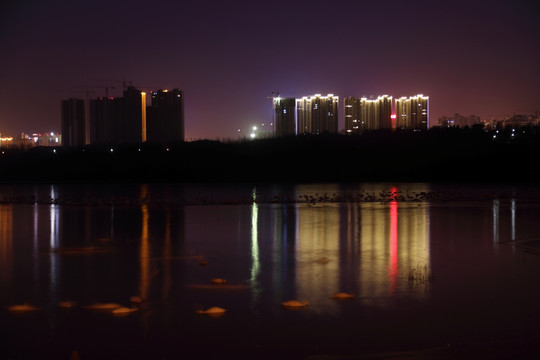城市夜景 天鹅湖