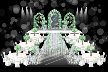 白绿色小清新拱门婚礼舞台