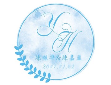 蓝色水彩婚礼小清新婚礼logo