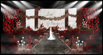 红色婚礼主舞台仪式区效果图