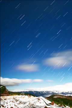 雪山 星空 星轨
