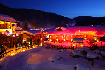 雪乡 夜景 灯光
