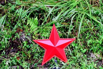 草地上的红色五角星